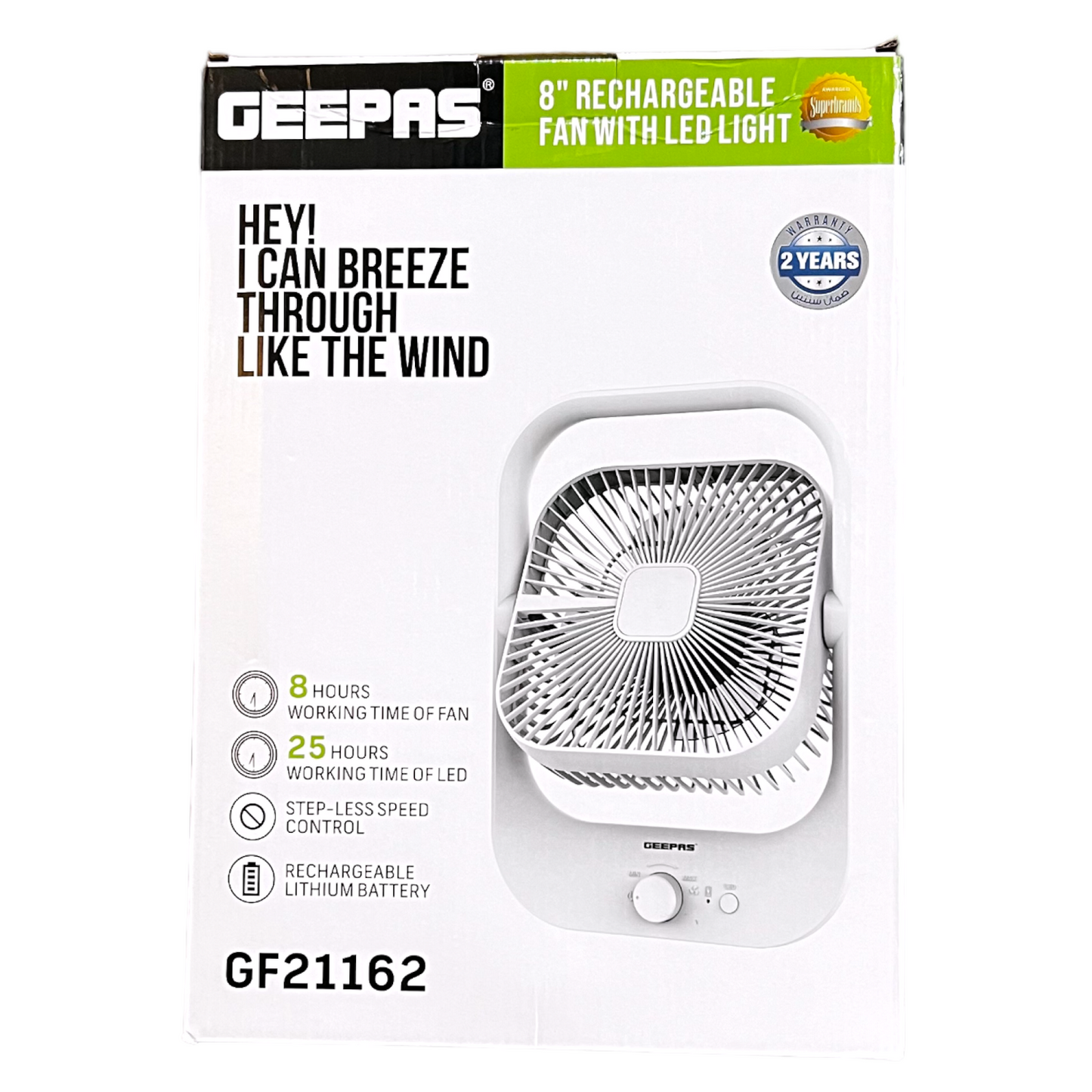 Geepas Rechargeable Fan With LED Light GF21162