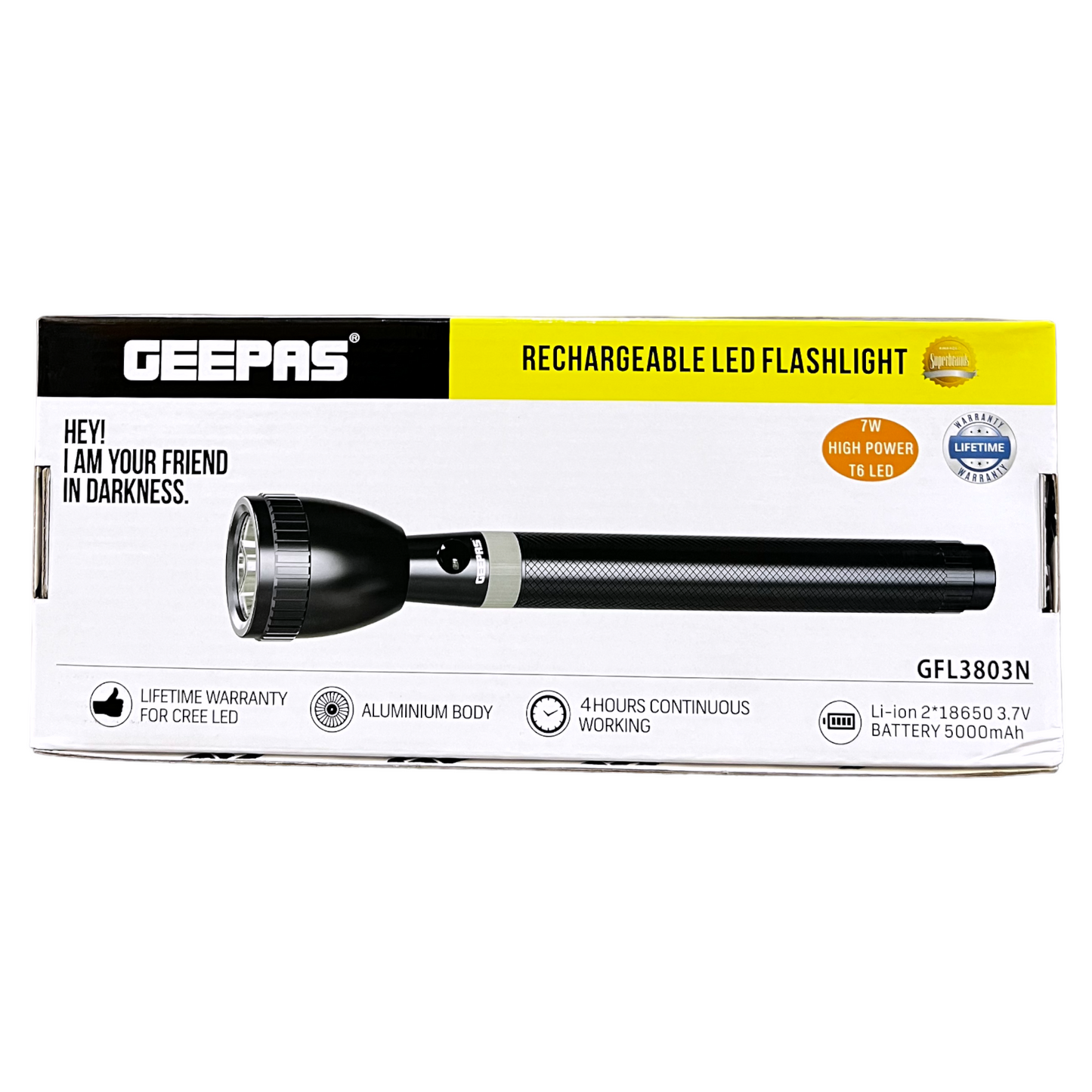 Geepas Rechargeable LED Flashlight GFL3803N