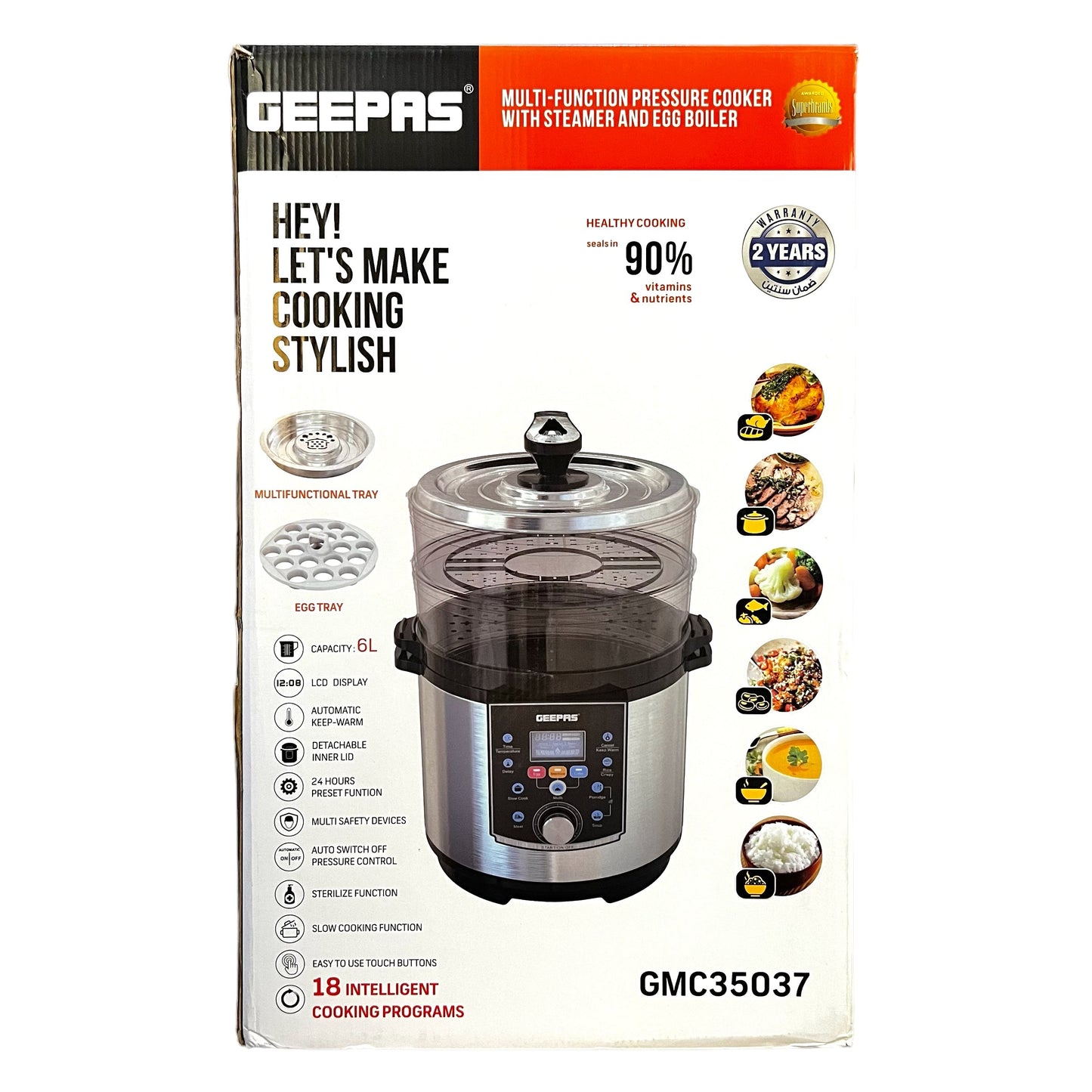 Geepas Multi Functional Pressure Cooker with Steamer & Egg Boiler GMC35037