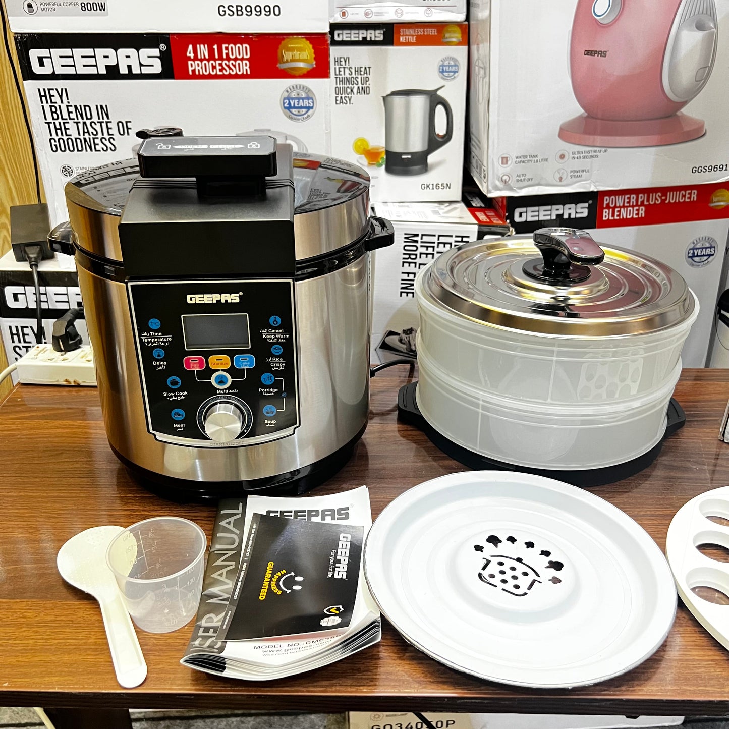 Geepas Multi Functional Pressure Cooker with Steamer & Egg Boiler GMC35037