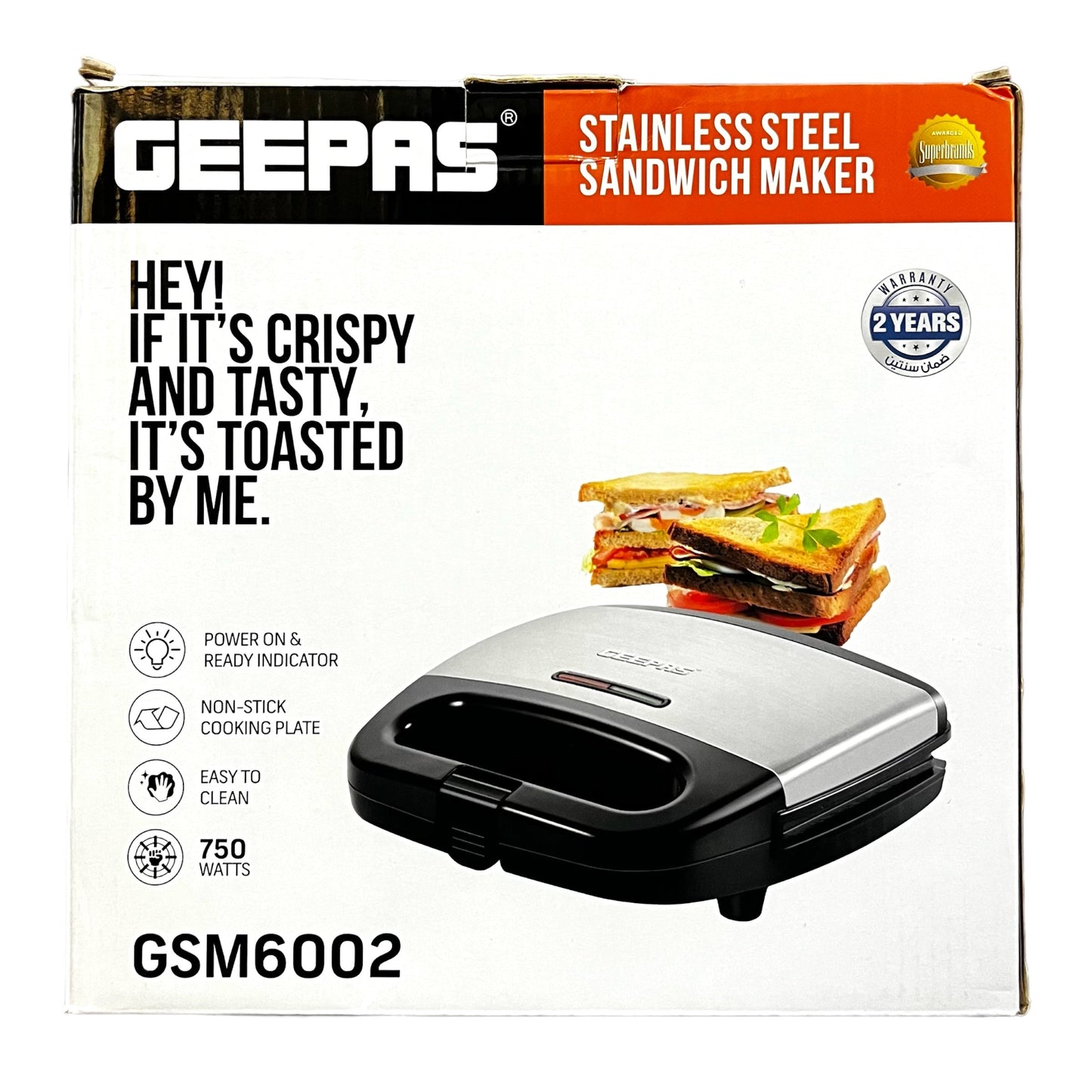 Geepas Stainless Steel Sandwich Maker GSM6002