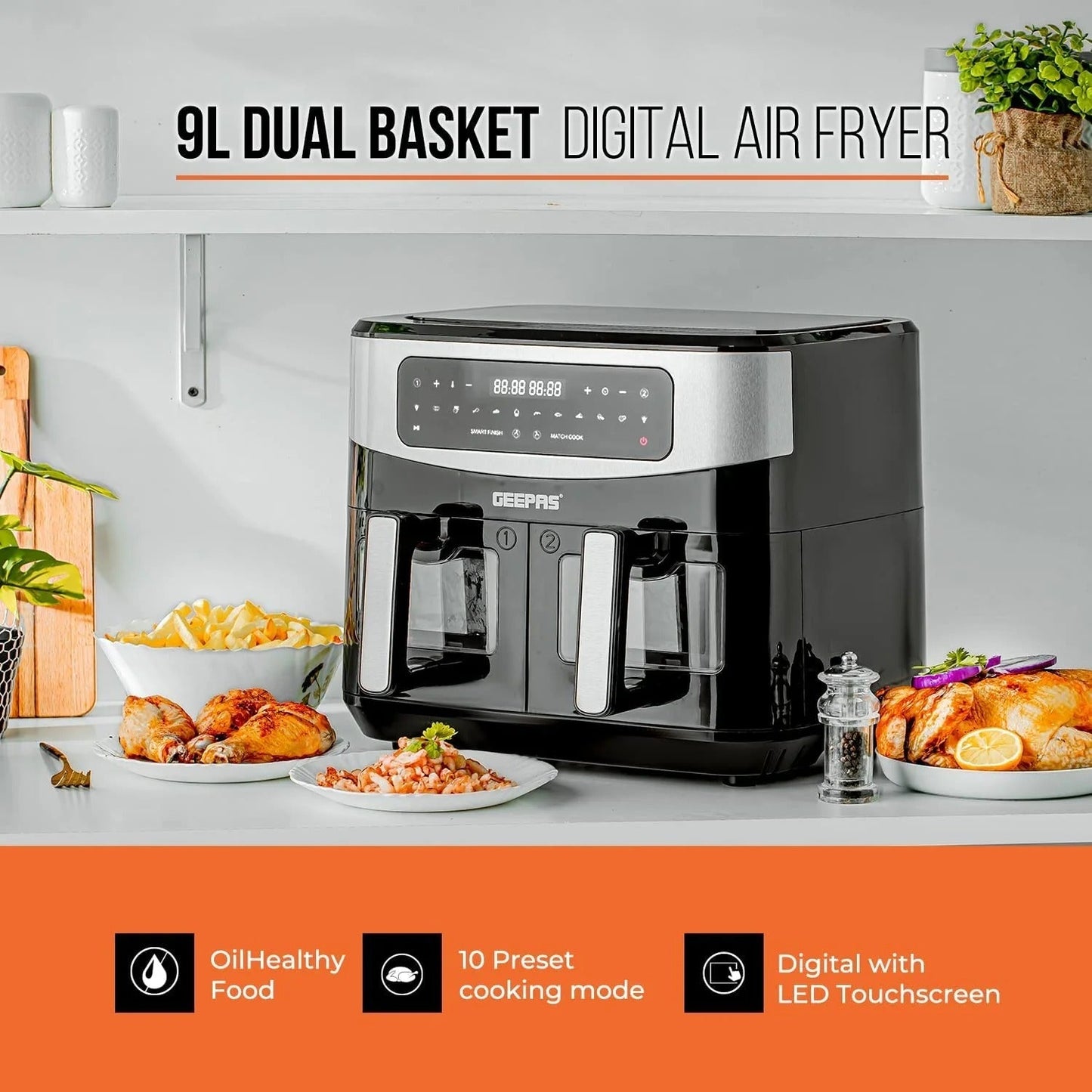 Geepas 9L Dual Basket Digital Air Fryer