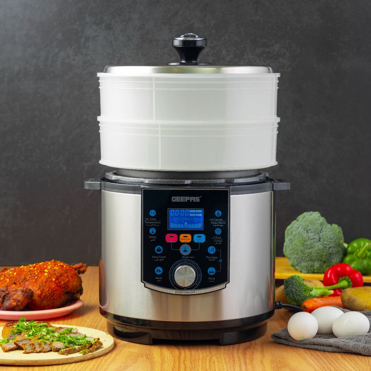 Geepas Multi Functional Pressure Cooker with Steamer & Egg Boiler GMC35037