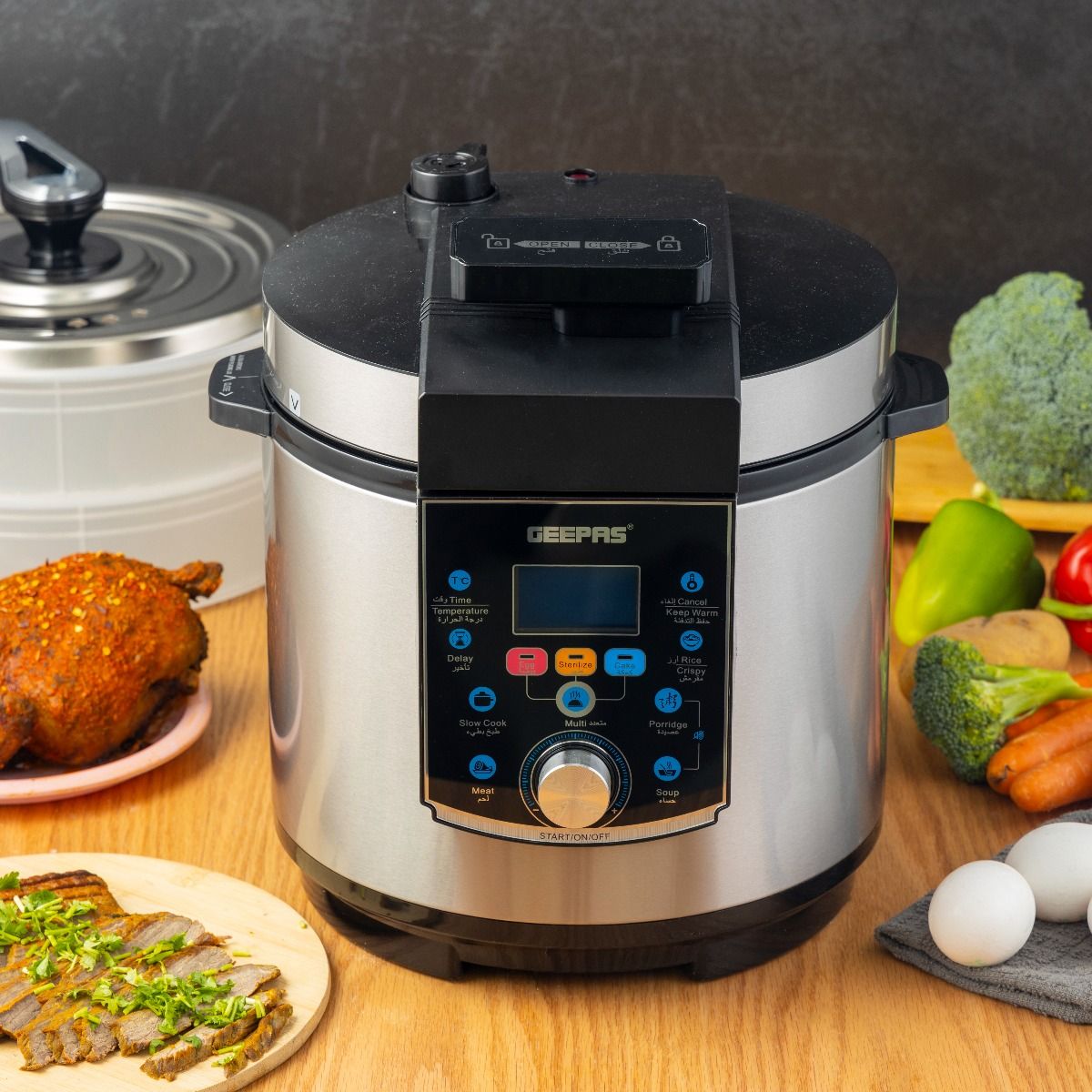 Geepas Multi Functional Pressure Cooker with Steamer & Egg Boiler GMC35037