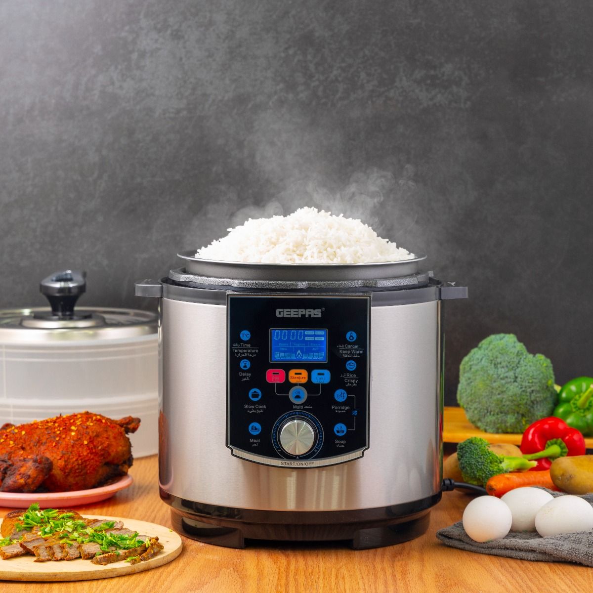 Geepas Multi Functional Pressure Cooker with Steamer & Egg Boiler GMC35037